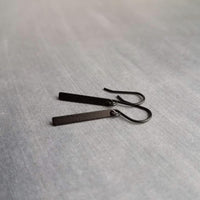 Small Black Bar Earrings, 1.2 inch earring, minimalist narrow black earring, thin earring, matte black earring, short flat rectangle rounded - Constant Baubling