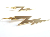 Lightning Bolt Earring - silver or gold SHAZAM charm, high voltage storm weather dangle on simple ear hooks, long jagged zig zag shape - Constant Baubling