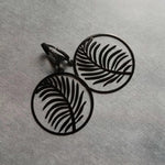 Black Leaf Earring, black earring, lever back earring, black huggie hoop, black palm leaves, round black earring, black silhouette, tropical - Constant Baubling