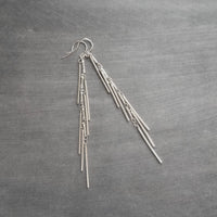 Silver Fringe Earrings, silver bar earring, cluster earring, waterfall earring, thin narrow earring, silver stick earring, shaggy earring - Constant Baubling