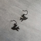 Black Bird Earrings, matte black earring, little bird earring, small bird earring, sparrow earring, flying bird earring, facing each other - Constant Baubling