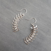 Long Flexible Earrings, silver dangle earring, modern silver earring, chevron earring, fish bone earring, spine vertebrae, feather earring - Constant Baubling