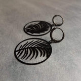 Black Leaf Earring, black earring, lever back earring, black huggie hoop, black palm leaves, round black earring, black silhouette, tropical - Constant Baubling