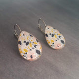 Large Tear Drop Earrings, lever back, stainless steel earring, hypoallergenic, floral teardrop, pear shape, mustard pink navy, tiny flowers - Constant Baubling