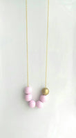 Pink Gold Bead Necklace, wood bead necklace, long gold chain, painted bead necklace, round wooden bead necklace, baby pink and matte gold - Constant Baubling